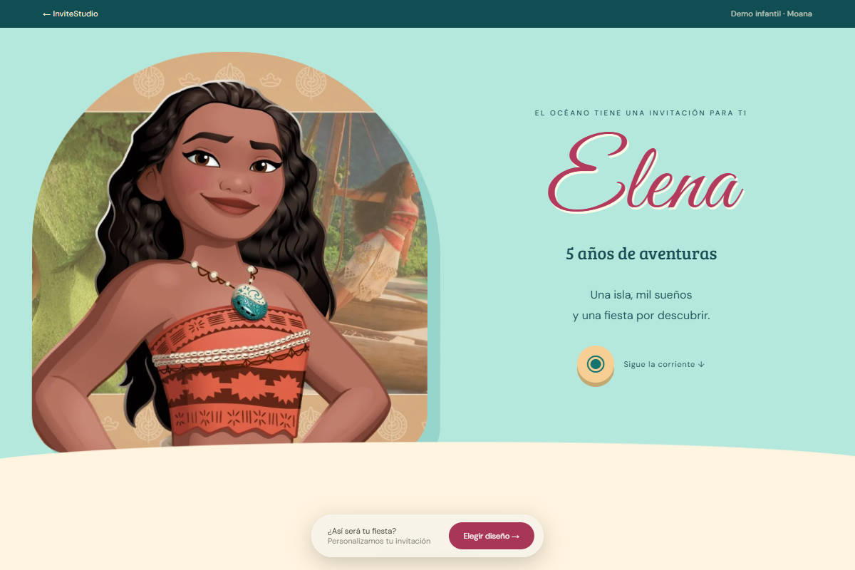 Invitaciones infantiles de Moana